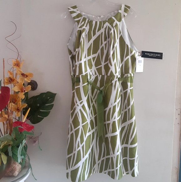 🆕️ Perceptions Spring Summer Green Sleeveless Size 14 Dress NWT - Picture 4 of 13